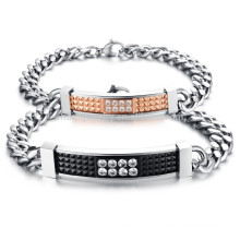 2015 nouveau style rétro, zircon, couple, titane, acier, bracelet, GS717